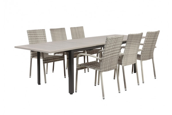 Nydala Geneve Lys Grå Havemøbelsæt m/6 stole - 90x200/280 cm