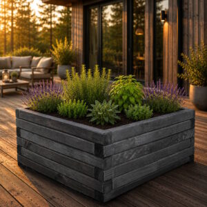 Massiv plantekasse, sort, 60 x 60 x 35 cm